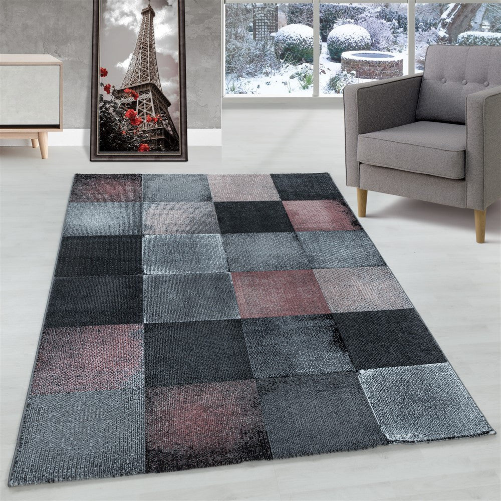 Wohnzimmerteppich Kurzflor Teppich Viereck Gitter Design Pink
