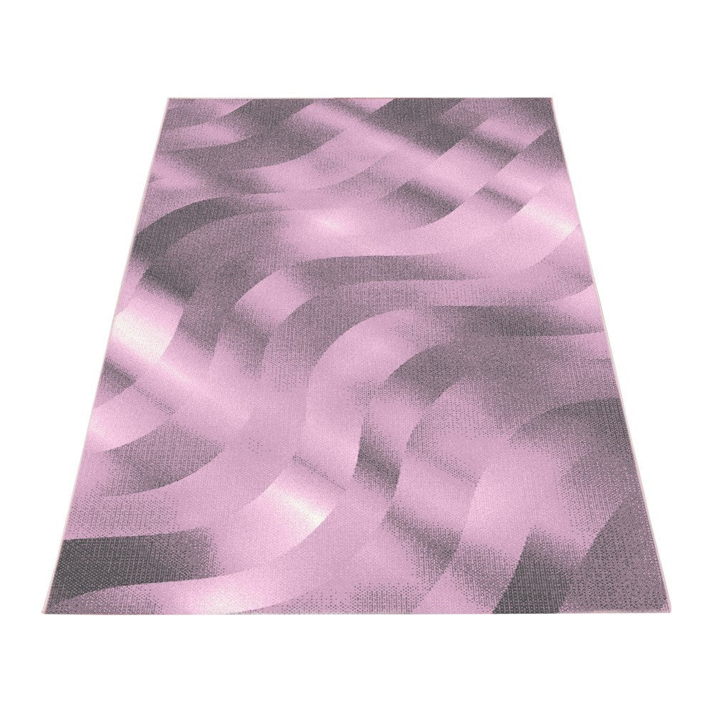 Kurzflor Teppich Wohnzimmerteppich Soft Flor Wellen Design Pink