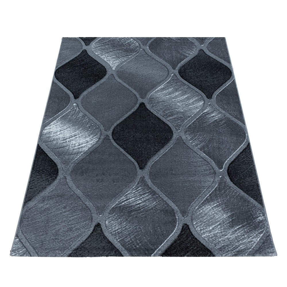 Wohnzimmerteppich Kurzflor Teppich Rundes Gitter Design Schwarz