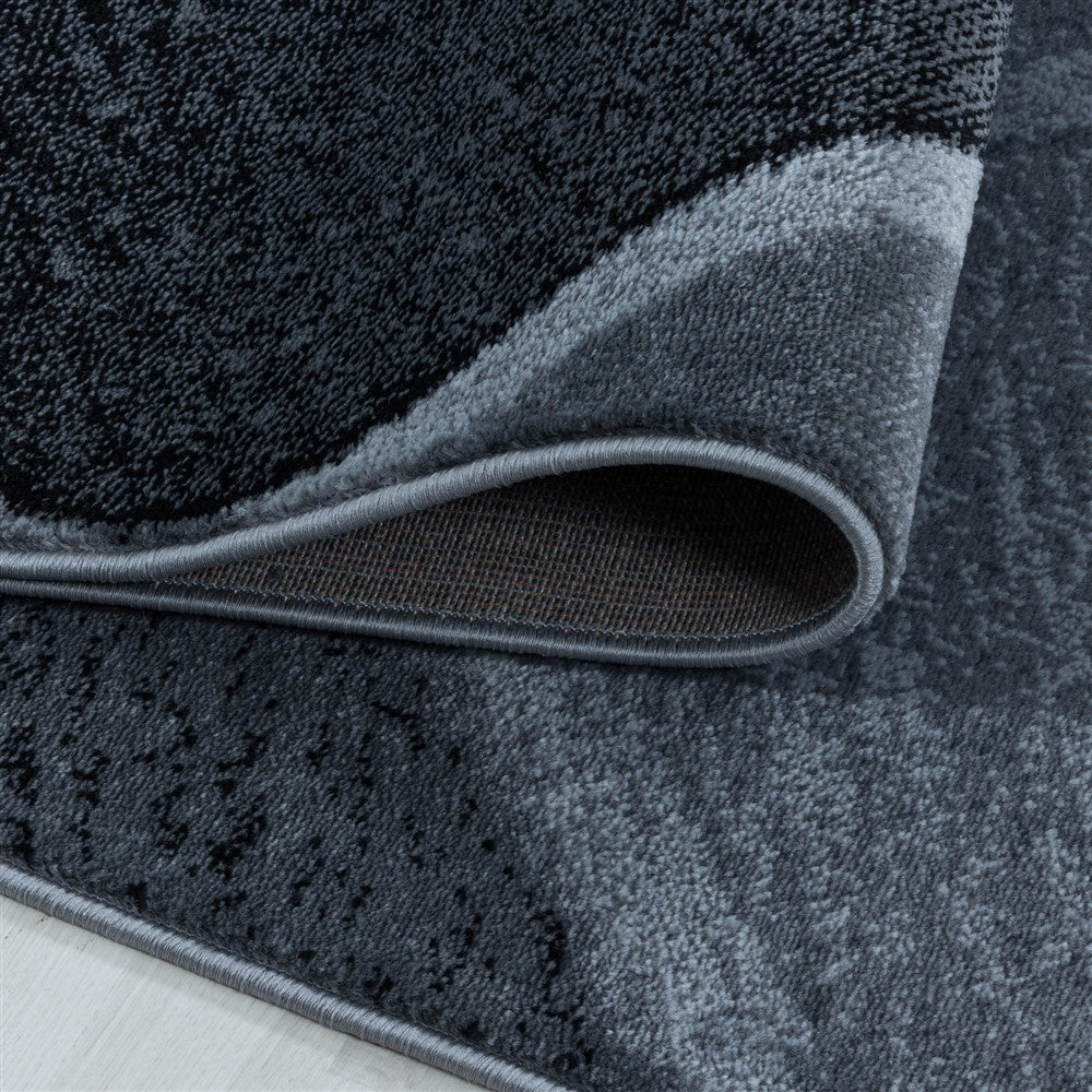 Wohnzimmerteppich Kurzflor Teppich Rundes Gitter Design Schwarz