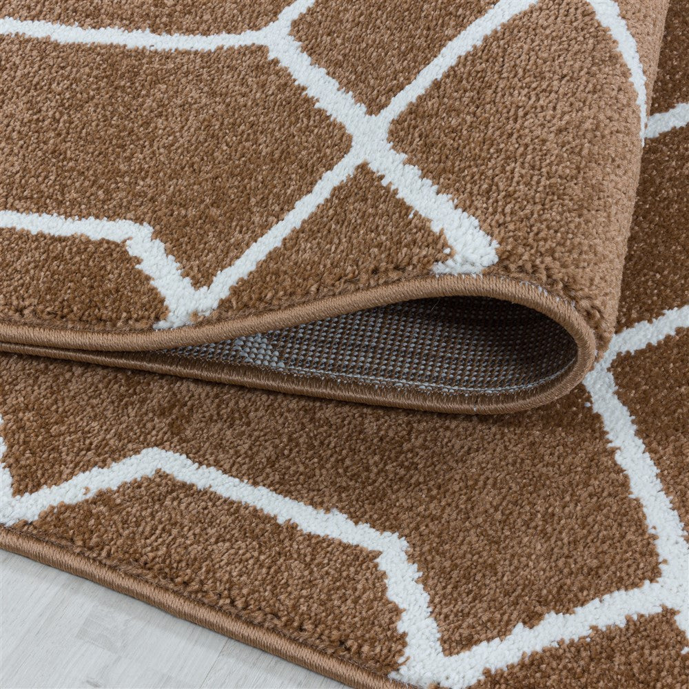 Wohnzimmerteppich Kurzflor Teppich Cable Design Zopf Muster Linien Kupfer