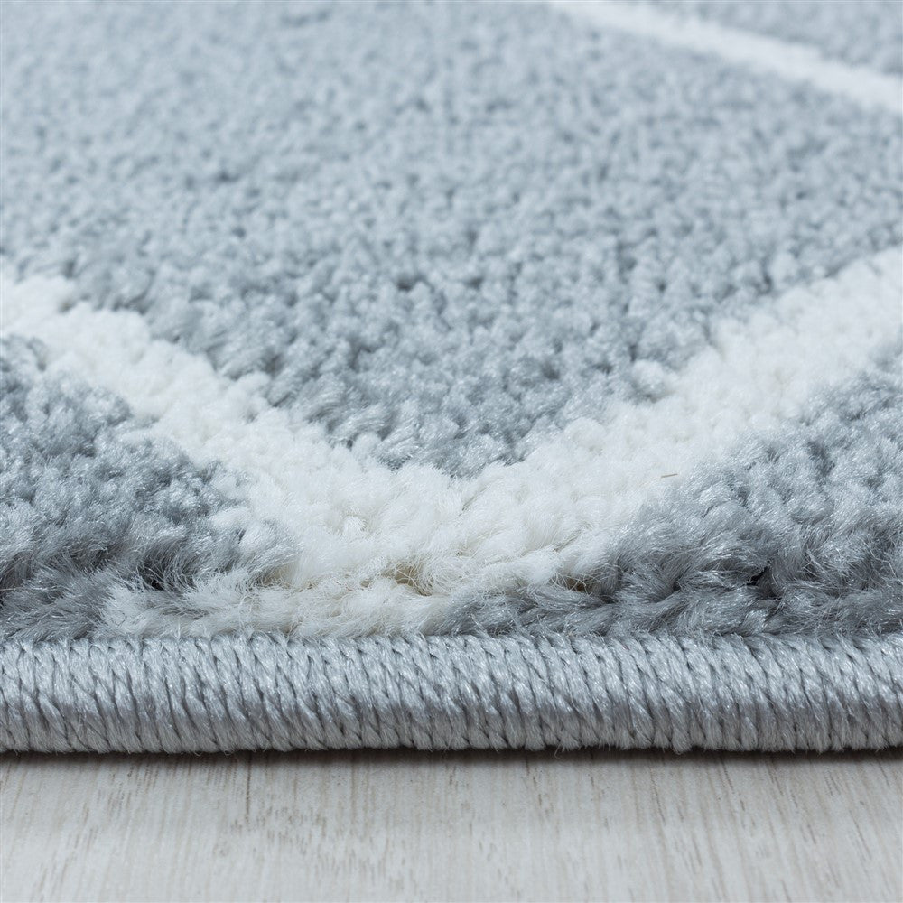 Wohnzimmerteppich Kurzflor Teppich Cable Design Zopf Muster Linien Grau