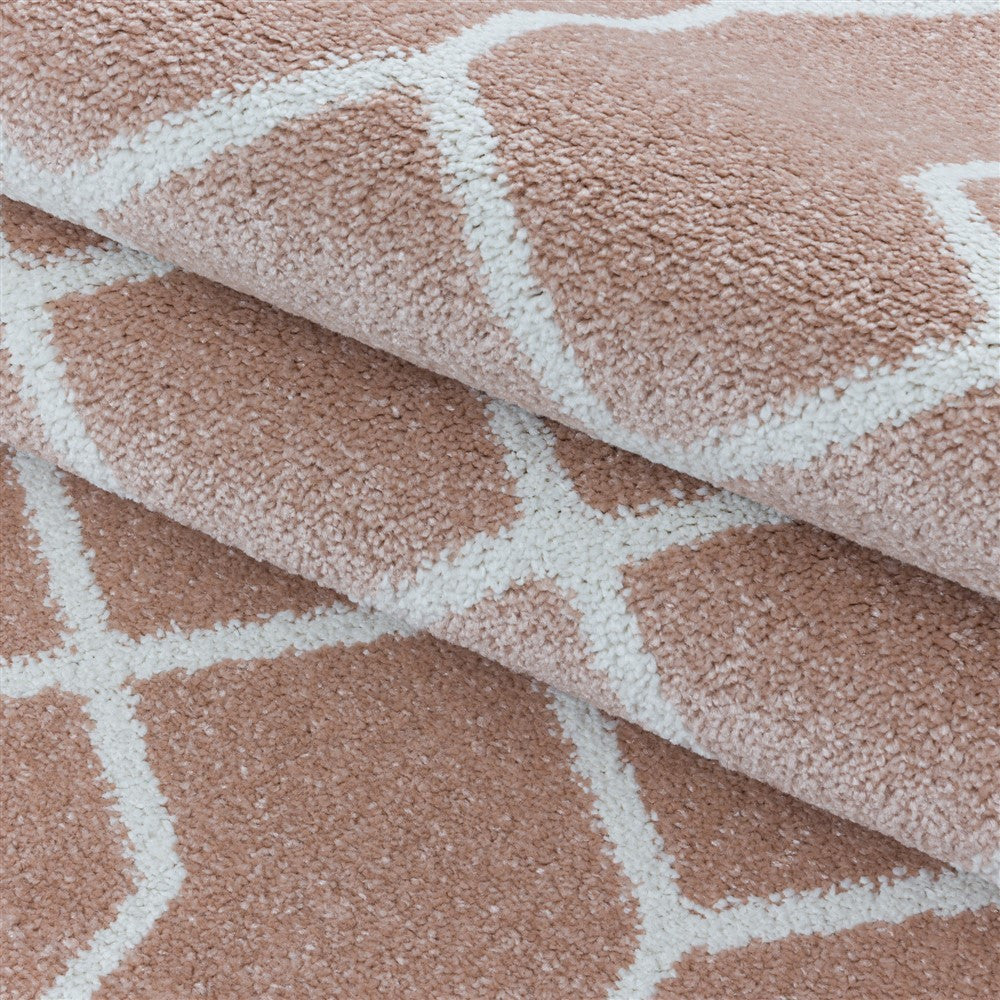 Wohnzimmerteppich Kurzflor Teppich Cable Design Zopf Muster Linien Rose