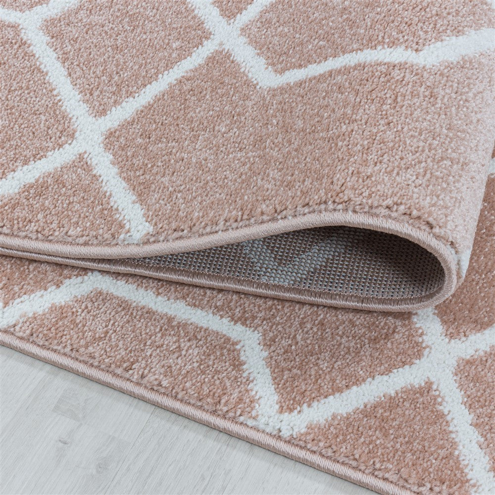 Wohnzimmerteppich Kurzflor Teppich Cable Design Zopf Muster Linien Rose