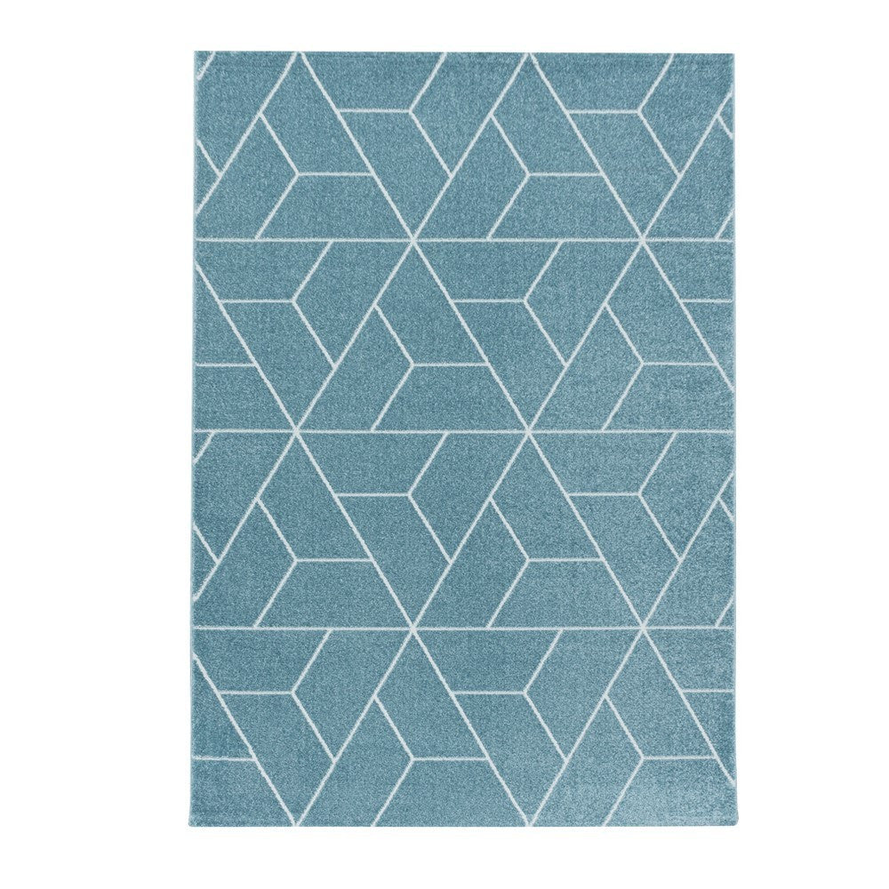 Wohnzimmerteppich Kurzflor Teppich Design Geometrische Linien Blau