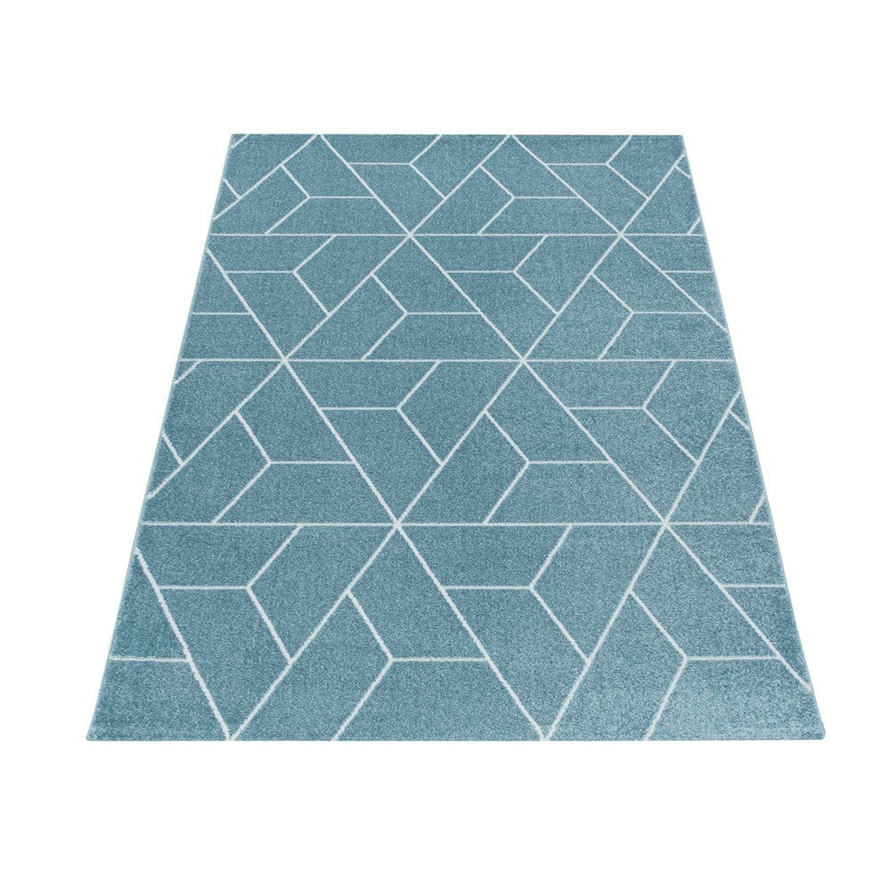 Wohnzimmerteppich Kurzflor Teppich Design Geometrische Linien Blau