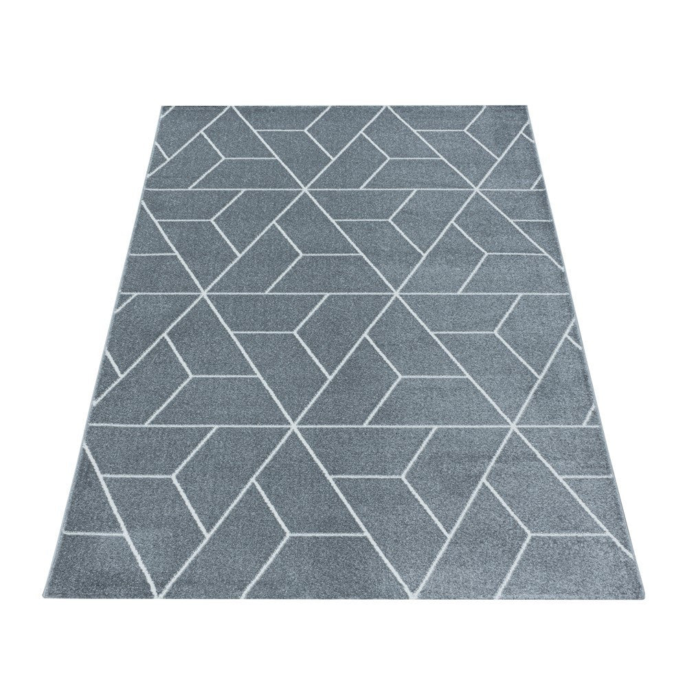 Wohnzimmerteppich Kurzflor Teppich Design Geometrische Linien Grau