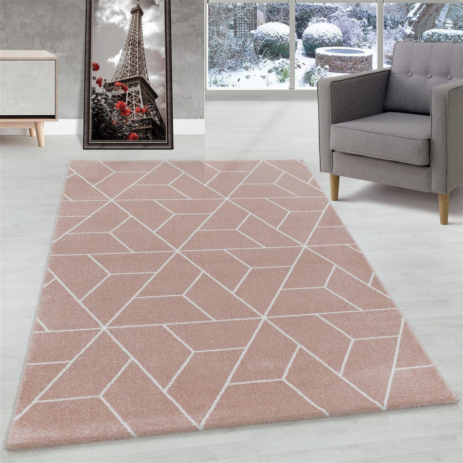 Oturma odası halısı, kısa tüylü halı tasarımı Geometrik Çizgiler Gül