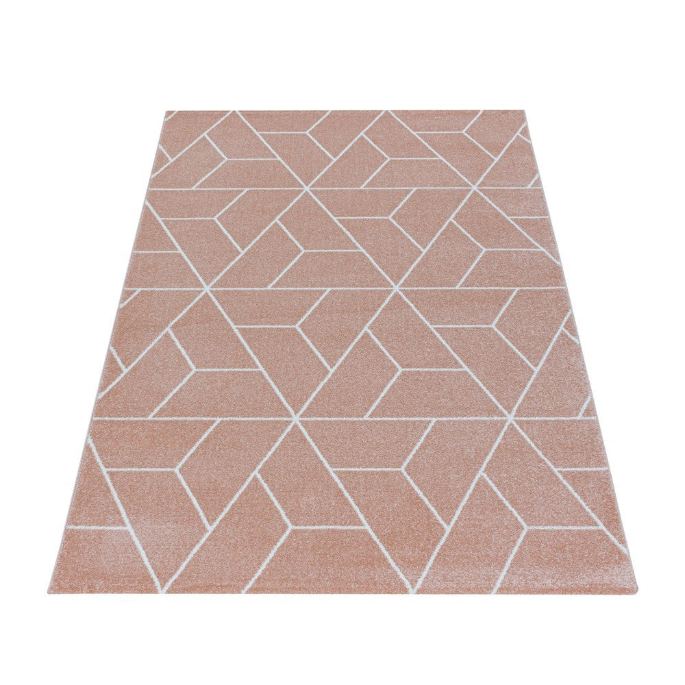 Wohnzimmerteppich Kurzflor Teppich Design Geometrische Linien Rose