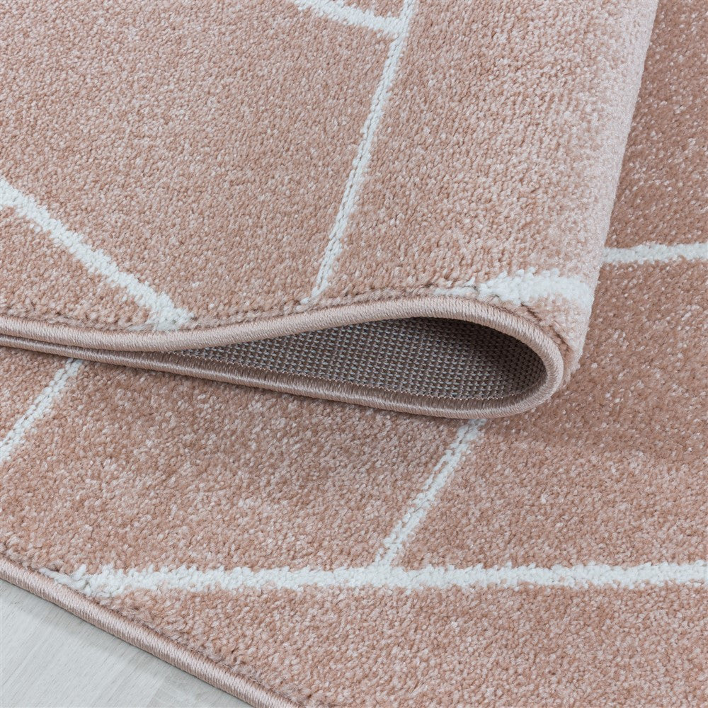 Wohnzimmerteppich Kurzflor Teppich Design Geometrische Linien Rose