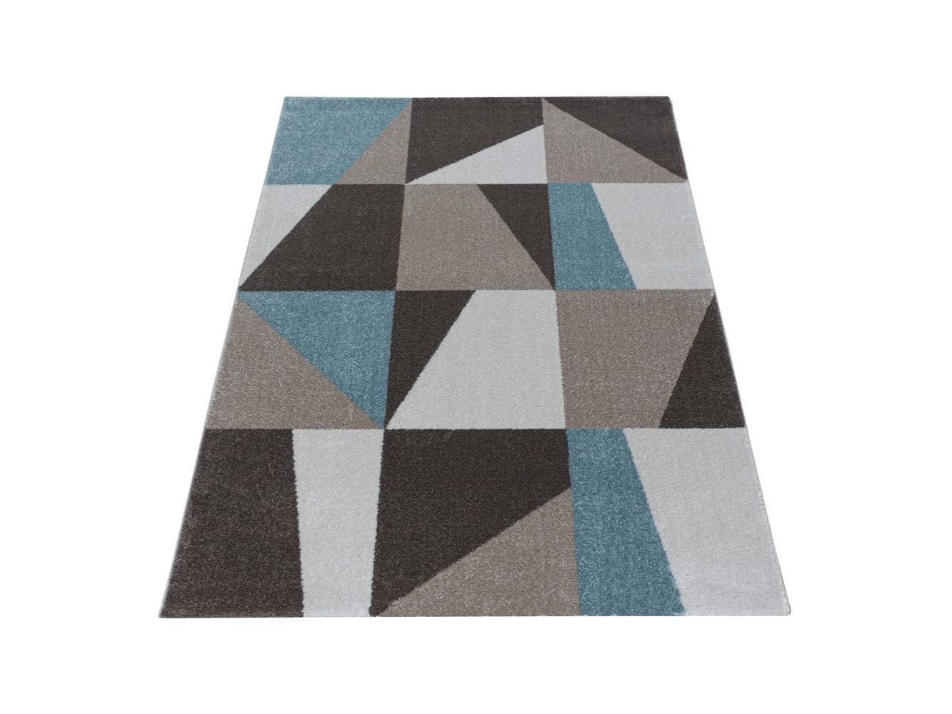 Wohnzimmerteppich Kurzflor Teppich Design Zipcode Dreieck Trapez Blau