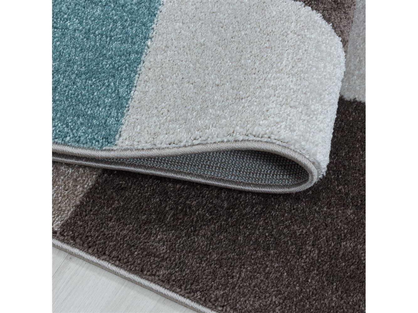 Wohnzimmerteppich Kurzflor Teppich Design Zipcode Dreieck Trapez Blau