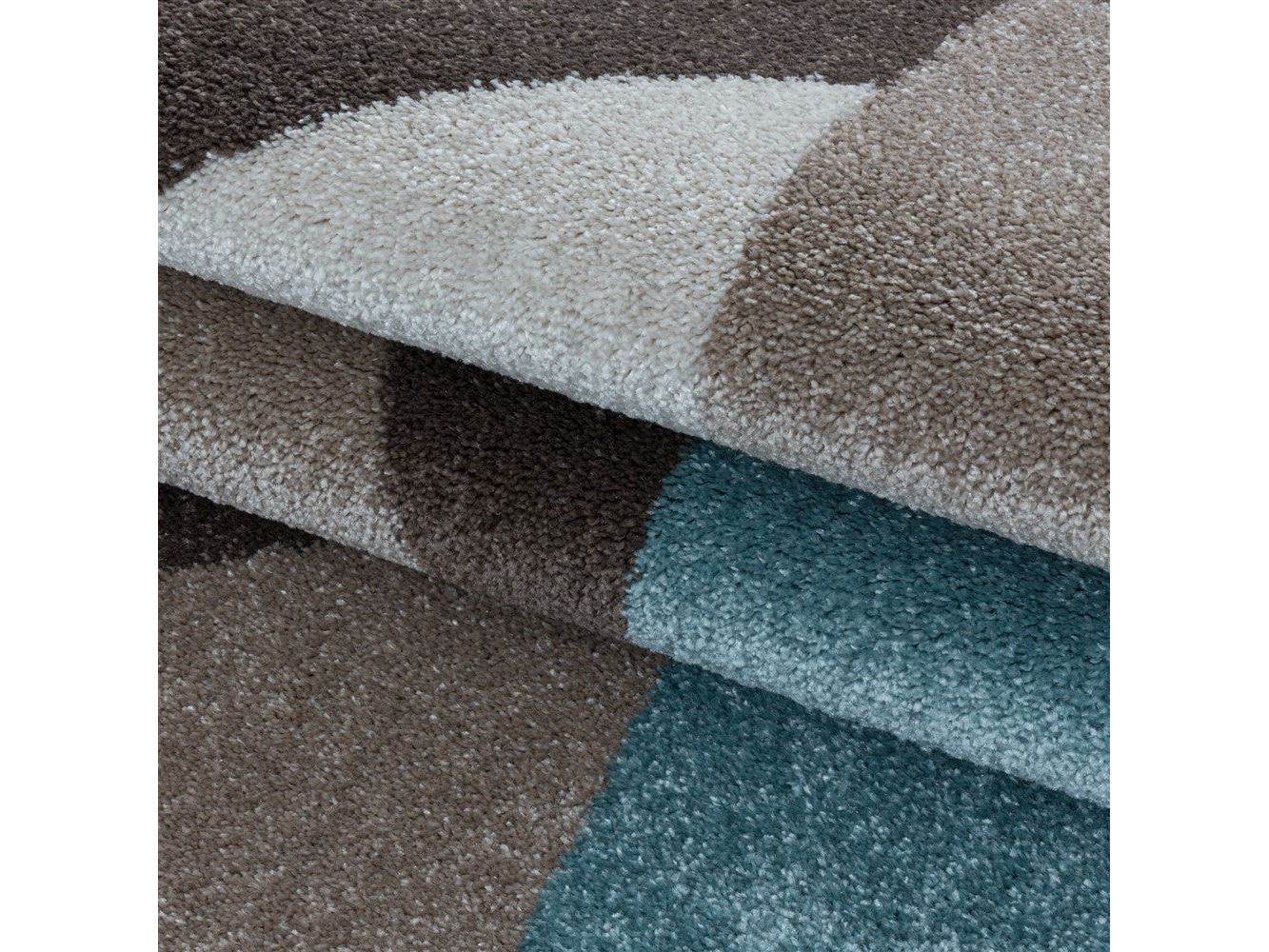 Wohnzimmerteppich Kurzflor Teppich Design Zipcode Dreieck Trapez Blau