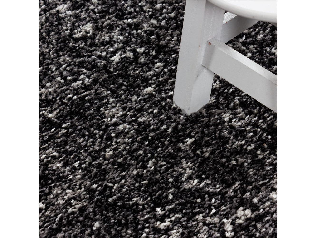 Shaggy Teppich Hochwertig Hochflor Wohnzimmer Anthrazit Grau Weiß Meliert