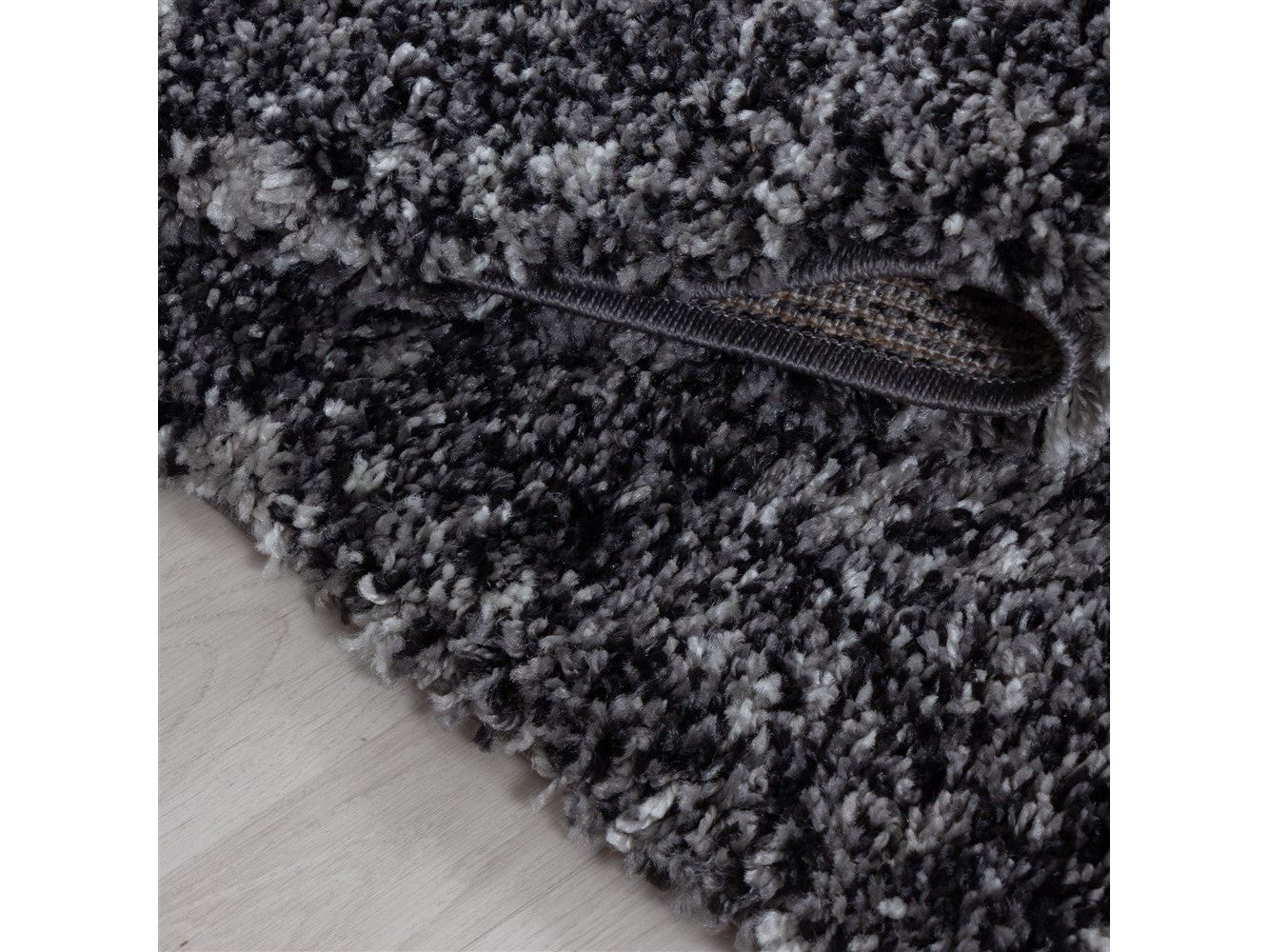 Shaggy Teppich Hochwertig Hochflor Wohnzimmer Anthrazit Grau Weiß Meliert