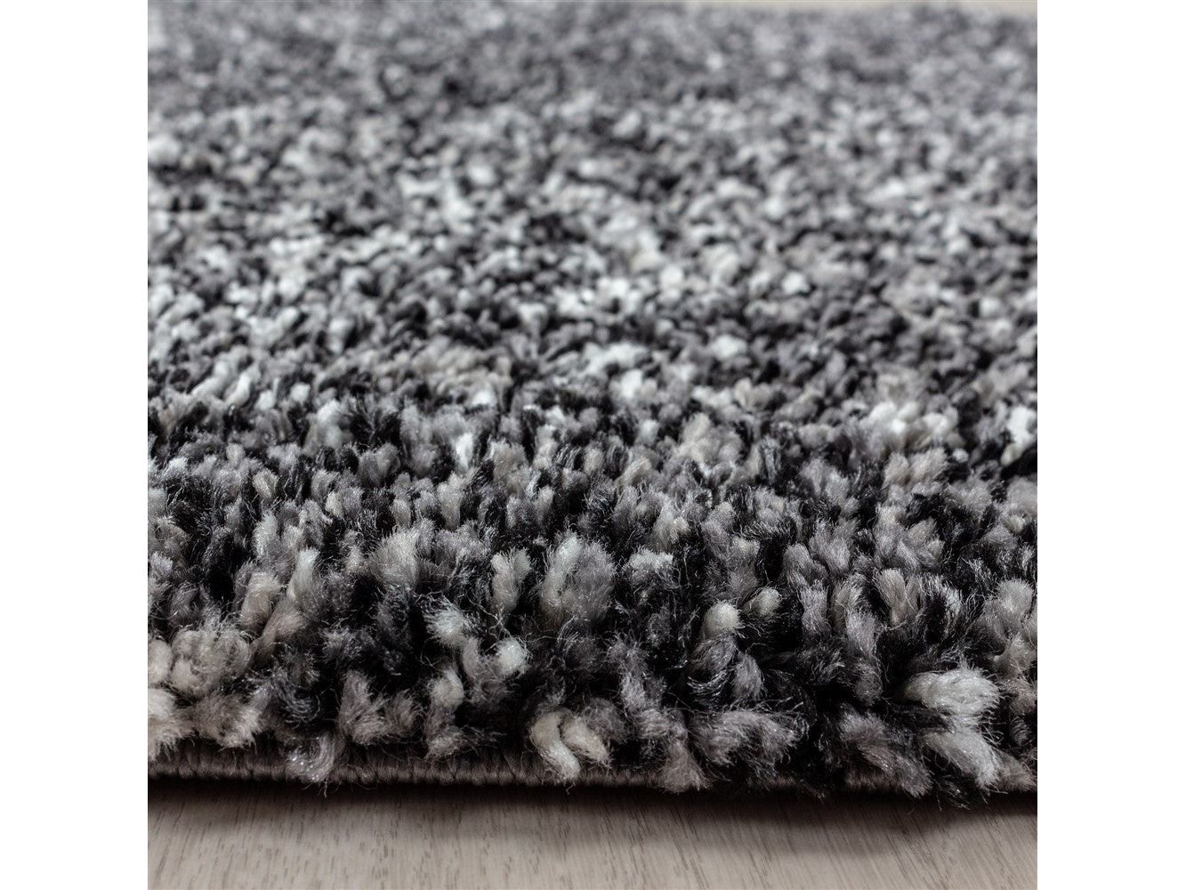 Shaggy Teppich Hochwertig Hochflor Wohnzimmer Anthrazit Grau Weiß Meliert