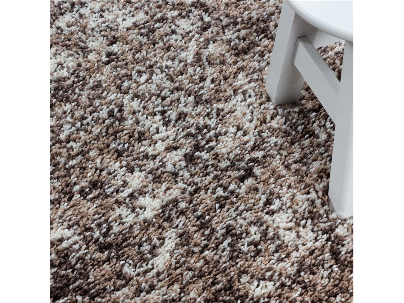Shaggy Teppich Hochwertig Hochflor Wohnzimmer Beige Taupe Creme Meliert