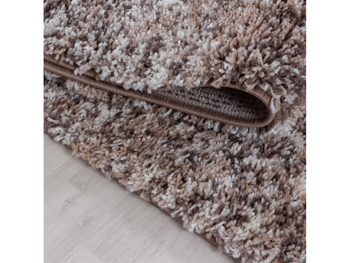 Shaggy Teppich Hochwertig Hochflor Wohnzimmer Beige Taupe Creme Meliert