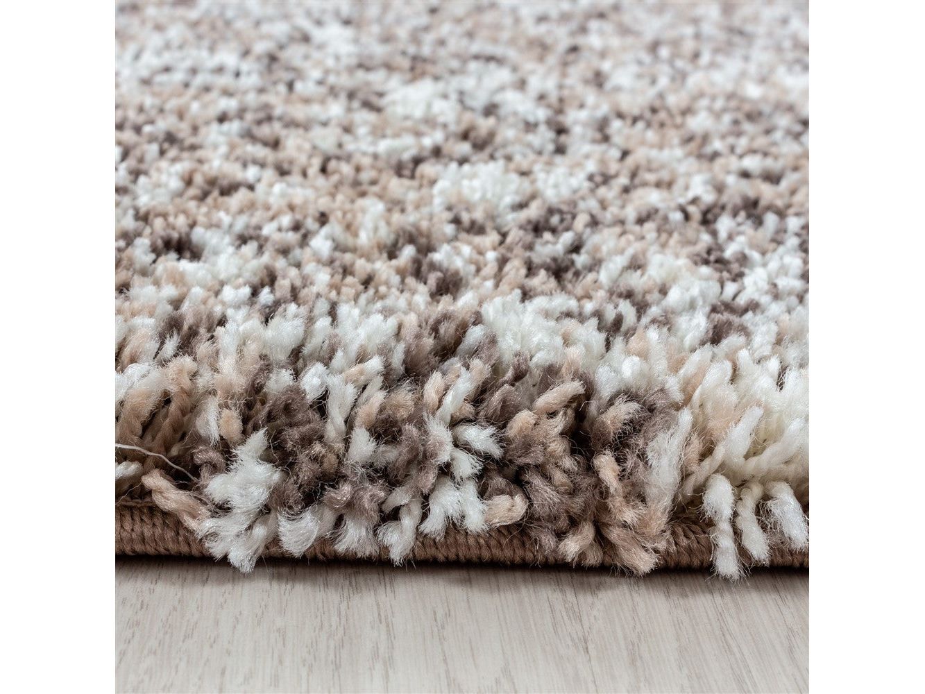 Shaggy Teppich Hochwertig Hochflor Wohnzimmer Beige Taupe Creme Meliert