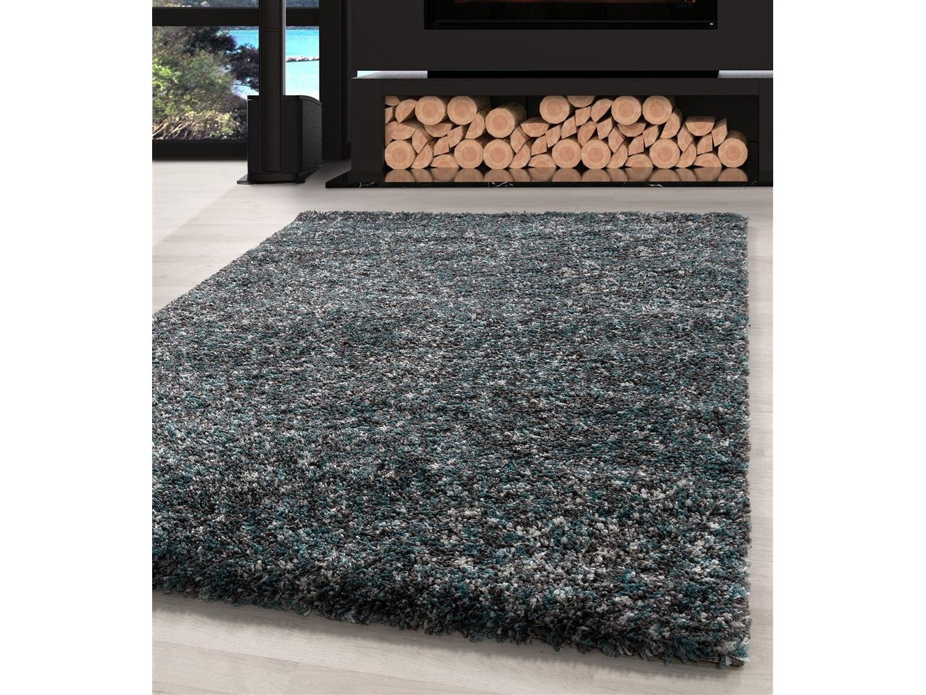 Shaggy Teppich Hochwertig Hochflor Wohnzimmer Mint Grau Creme Meliert