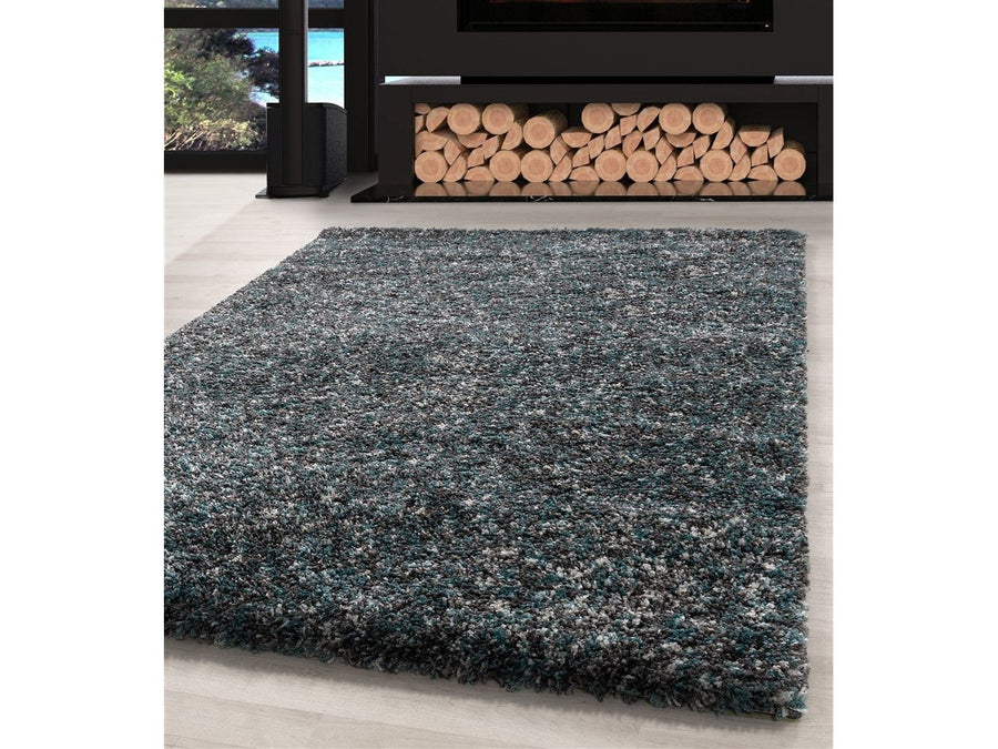 Shaggy Teppich Hochwertig Hochflor Wohnzimmer Mint Grau Creme Meliert