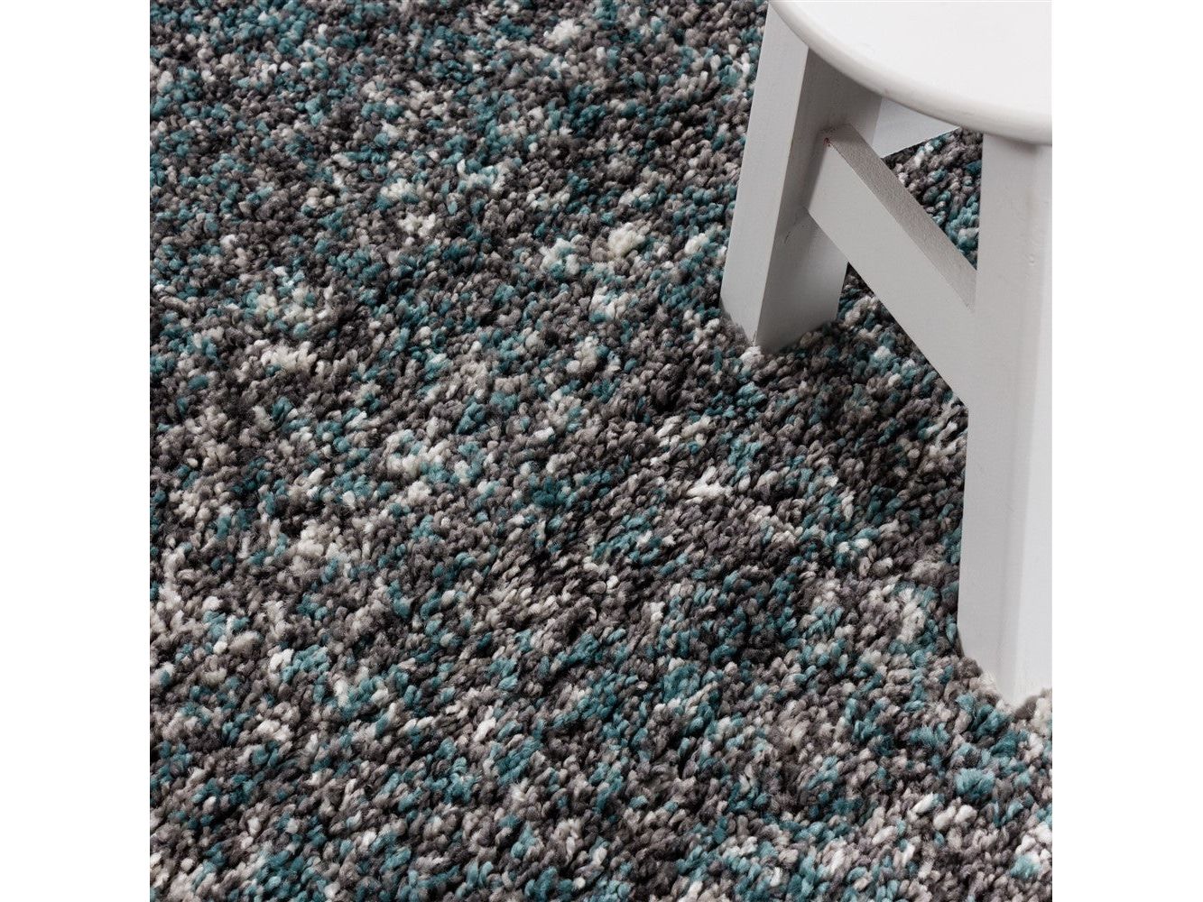 Shaggy Teppich Hochwertig Hochflor Wohnzimmer Mint Grau Creme Meliert