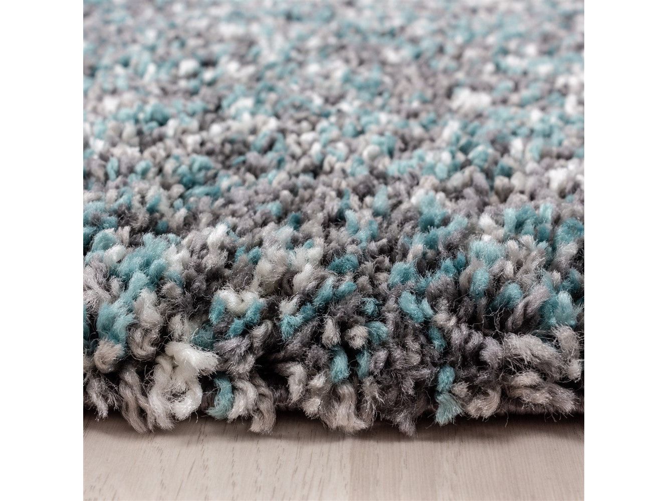 Shaggy Teppich Hochwertig Hochflor Wohnzimmer Mint Grau Creme Meliert