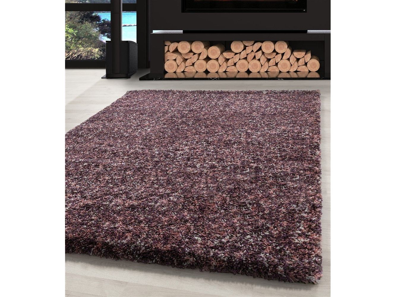 Shaggy Teppich Hochwertig Hochflor Wohnzimmer Pink Lila Taupe Creme Meliert