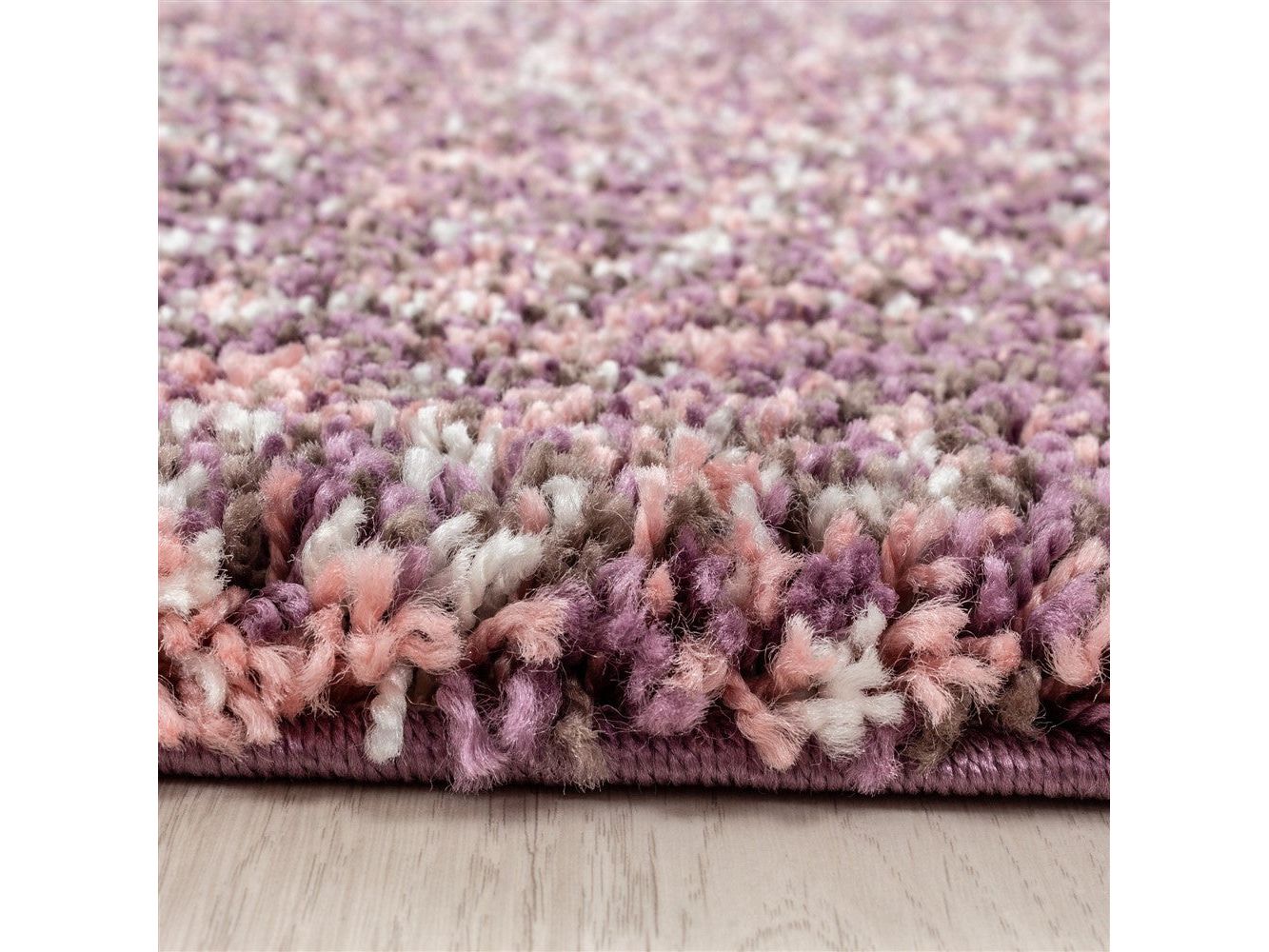 Shaggy Teppich Hochwertig Hochflor Wohnzimmer Pink Lila Taupe Creme Meliert