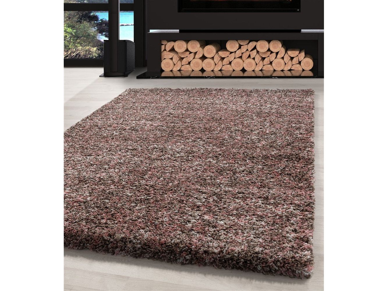 Shaggy Teppich Hochwertig Hochflor Wohnzimmer Rose Taupe Beige Creme Meliert