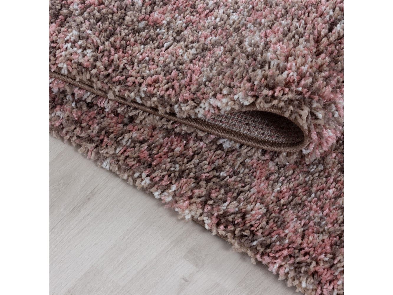 Shaggy Teppich Hochwertig Hochflor Wohnzimmer Rose Taupe Beige Creme Meliert