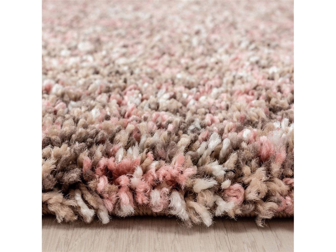 Shaggy Teppich Hochwertig Hochflor Wohnzimmer Rose Taupe Beige Creme Meliert