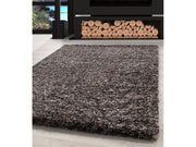 Shaggy Teppich Hochwertig Hochflor Wohnzimmer Taupe Grau Beige Creme Meliert