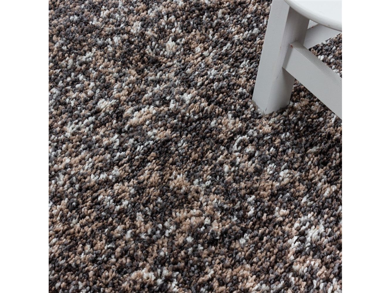 Shaggy Teppich Hochwertig Hochflor Wohnzimmer Taupe Grau Beige Creme Meliert