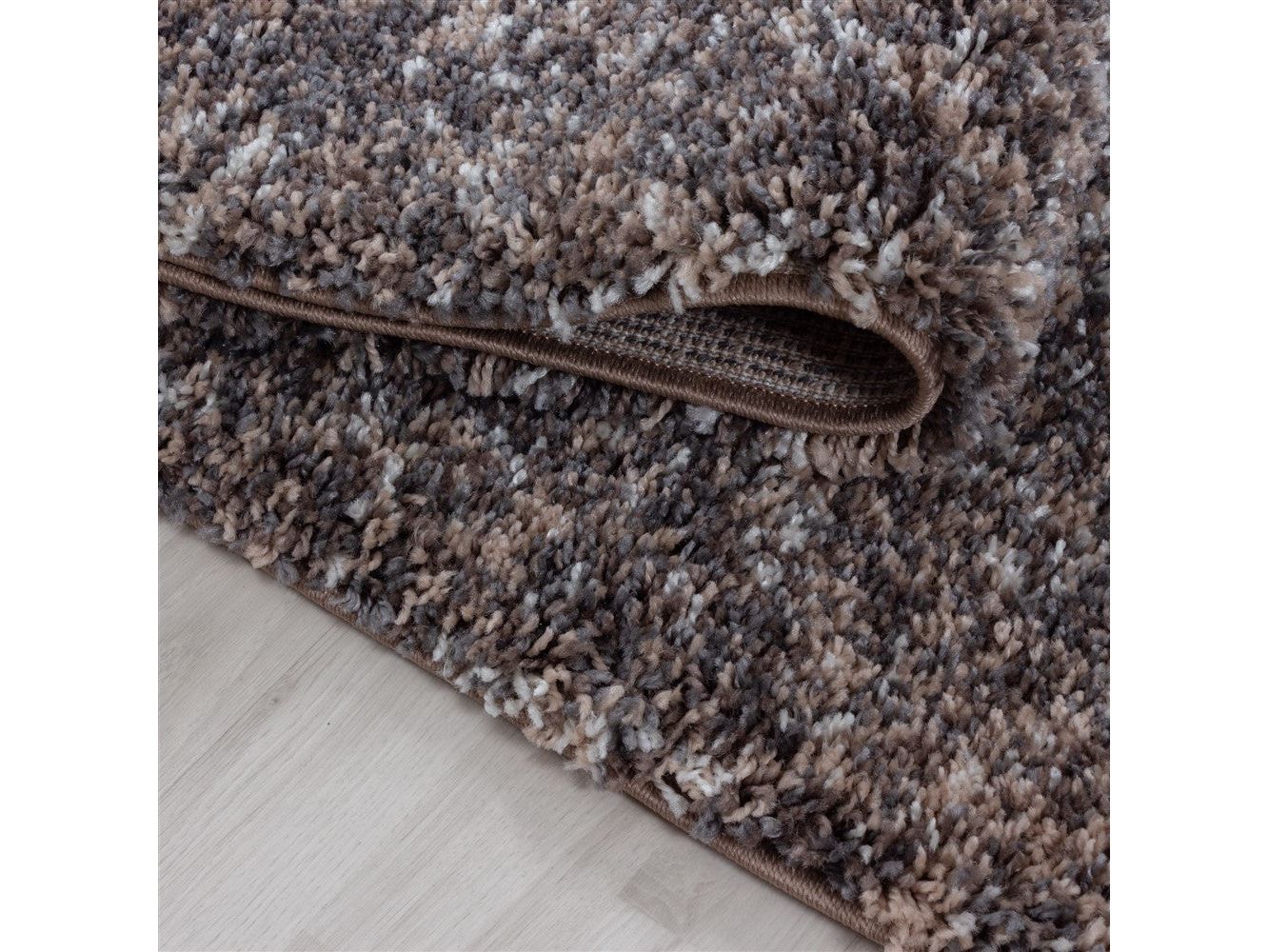 Shaggy Teppich Hochwertig Hochflor Wohnzimmer Taupe Grau Beige Creme Meliert