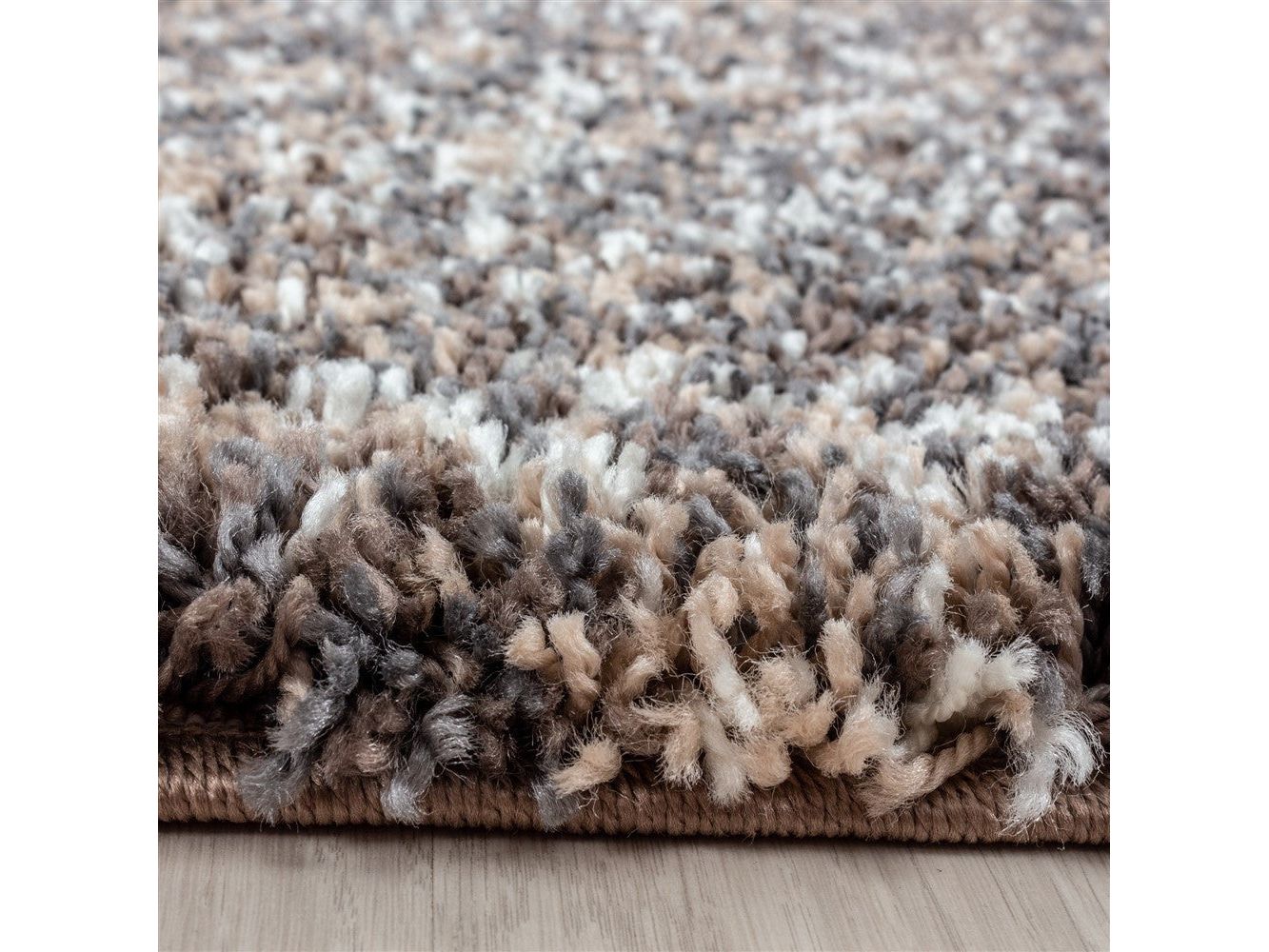 Shaggy Teppich Hochwertig Hochflor Wohnzimmer Taupe Grau Beige Creme Meliert
