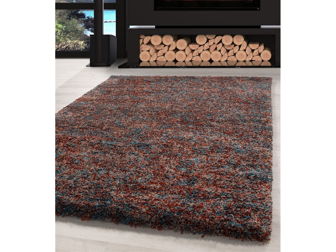 Shaggy Teppich Hochwertig Hochflor Wohnzimmer Terra Mint Beige Meliert