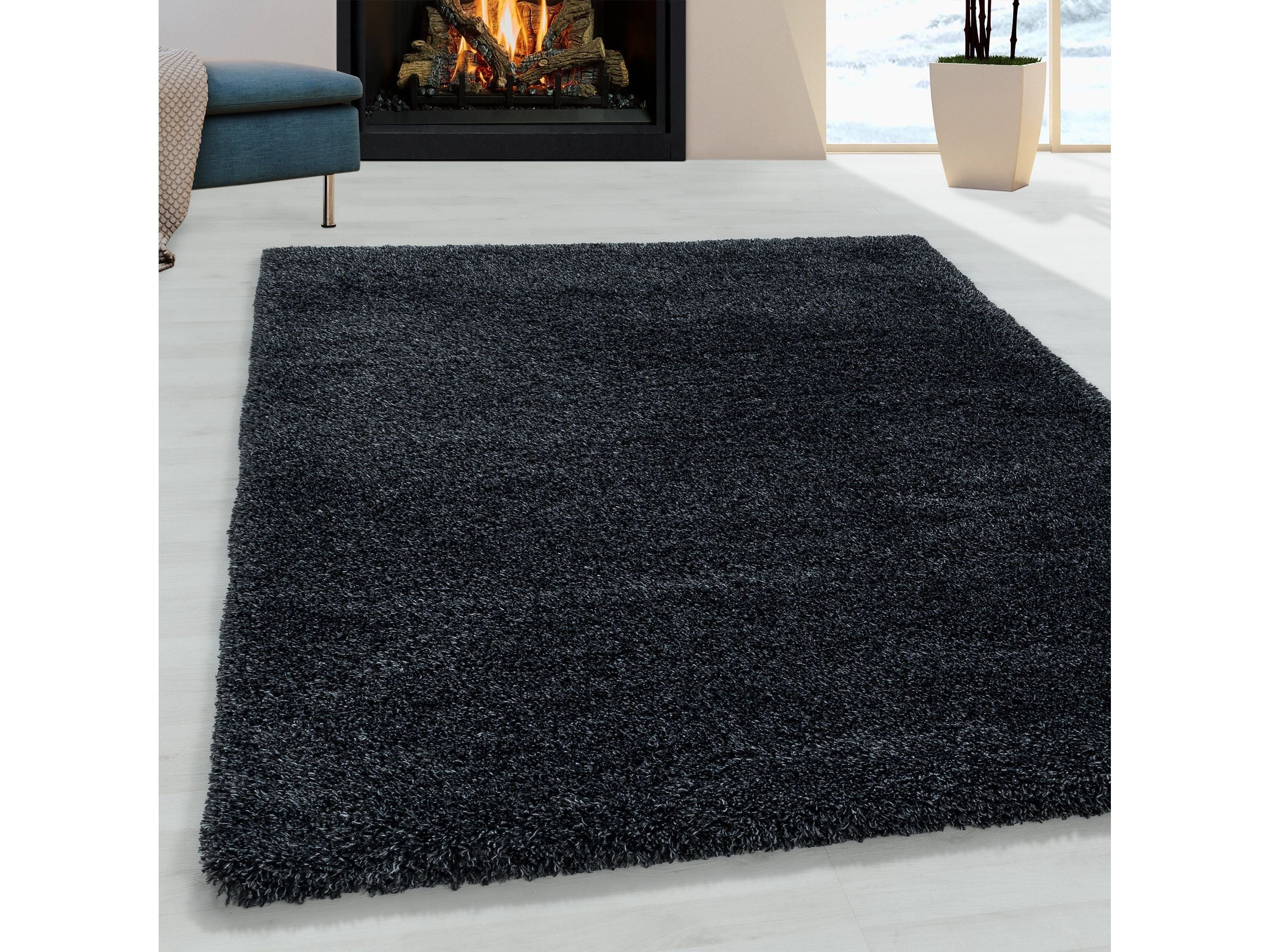 Wohnzimmerteppich Hochflor Teppich Super Soft Shaggy Flor Weich Farbe Anthrazit