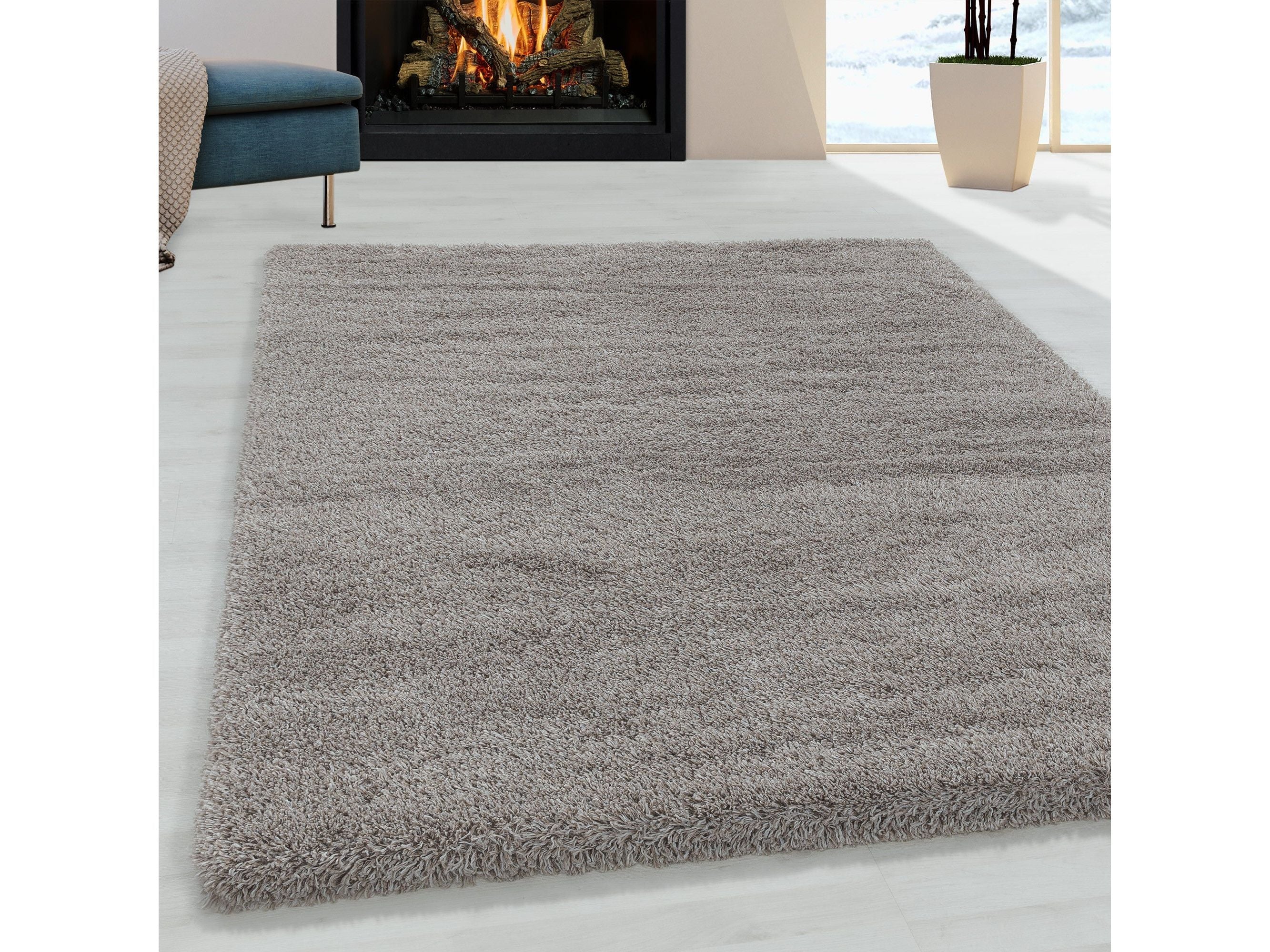 Wohnzimmerteppich Hochflor Teppich Super Soft Shaggy Flor Weich Farbe Beige