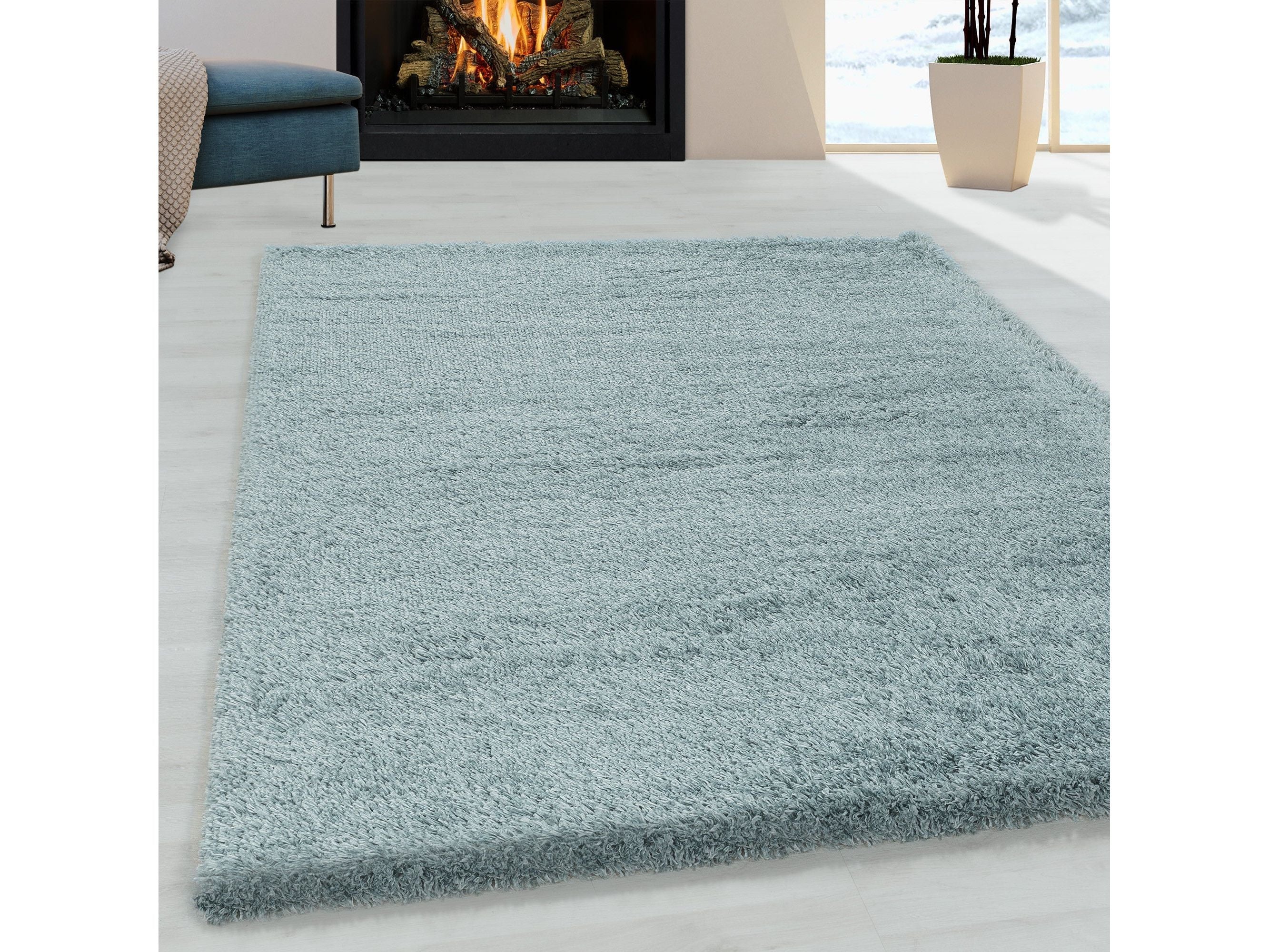Wohnzimmerteppich Hochflor Teppich Super Soft Shaggy Flor Weich Farbe Blau