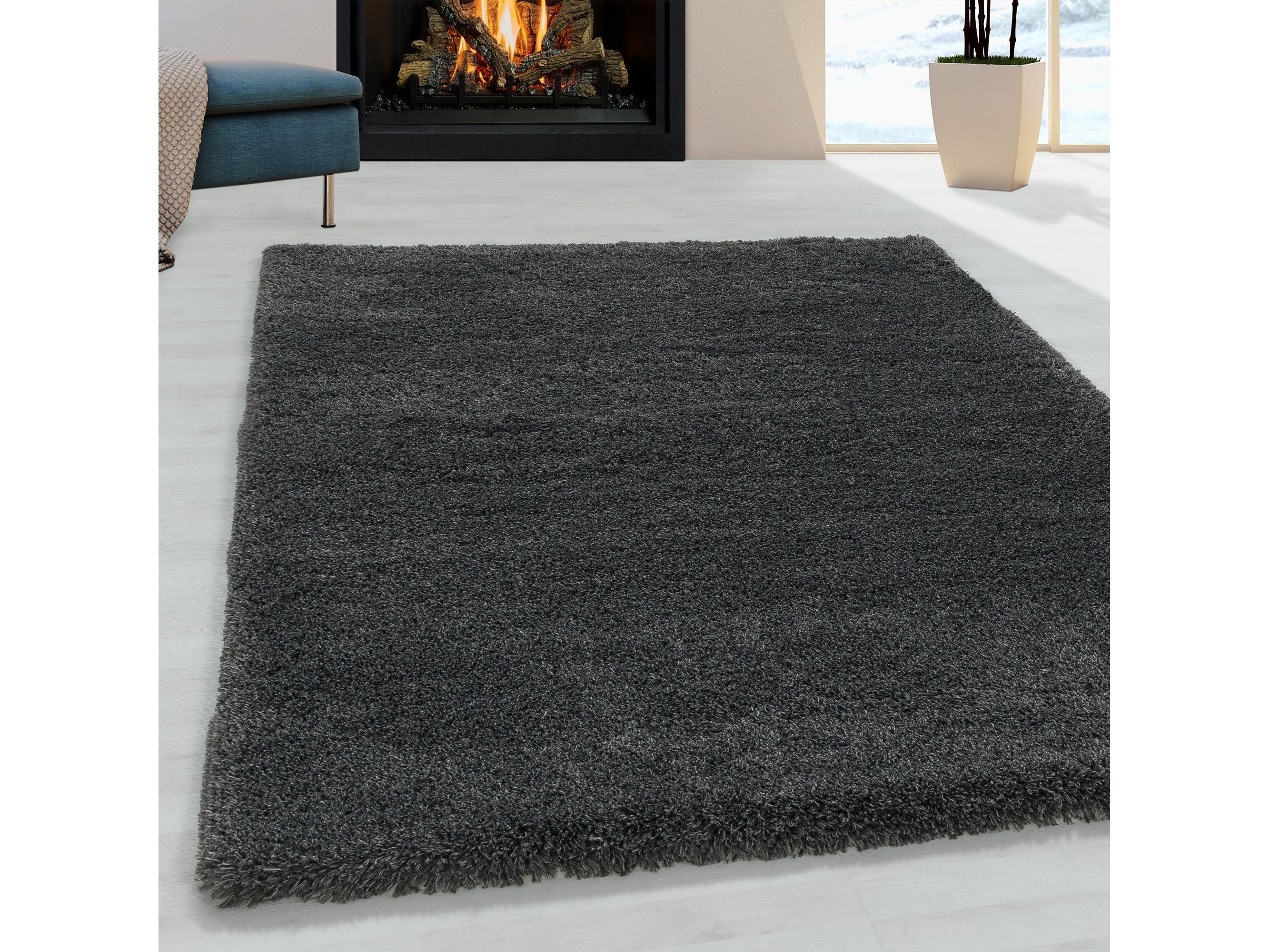 Wohnzimmerteppich Hochflor Teppich Super Soft Shaggy Flor Weich Farbe Grau
