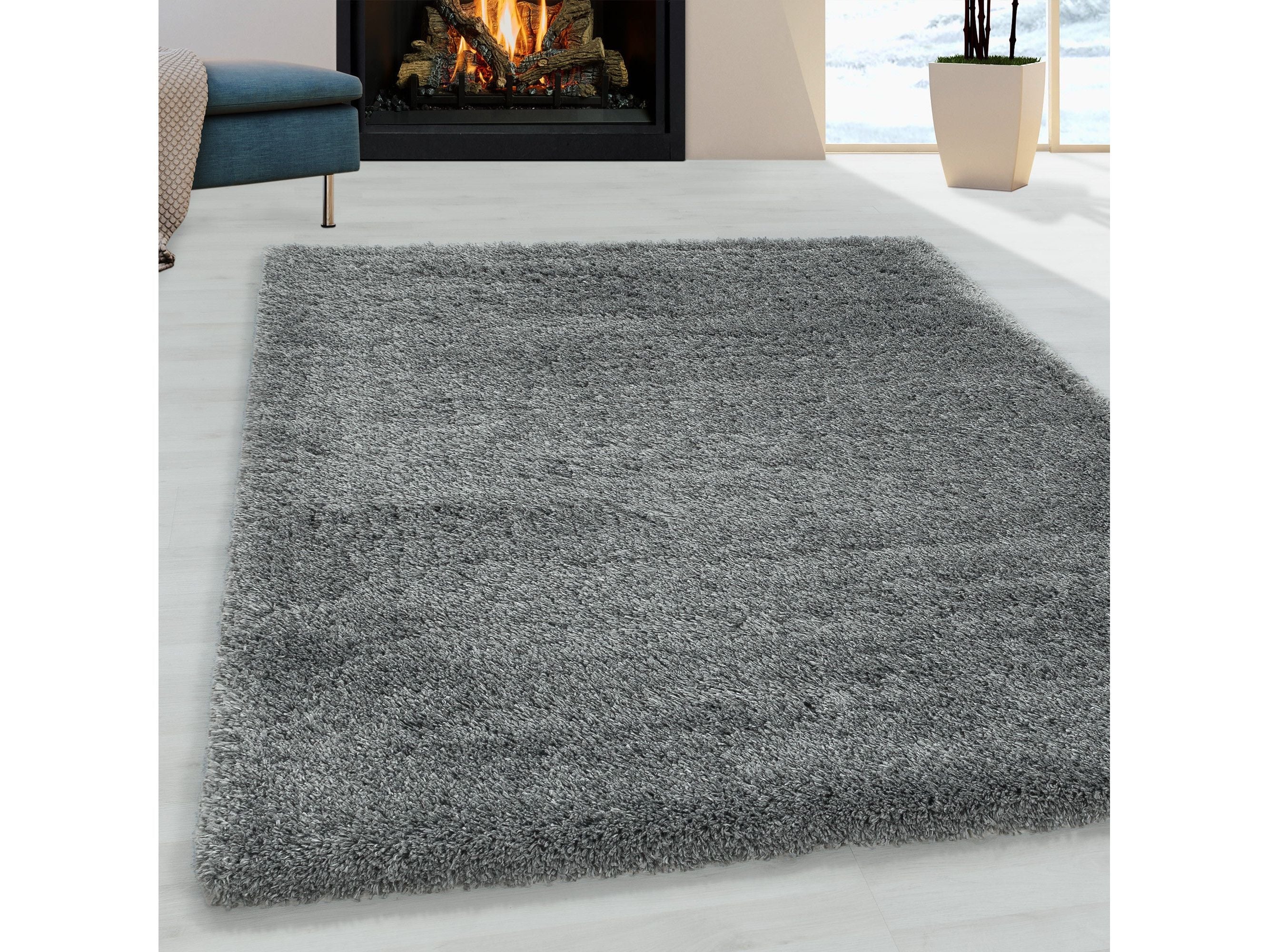 Wohnzimmerteppich Hochflor Teppich Super Soft Shaggy Flor Weich Farbe Hellgrau