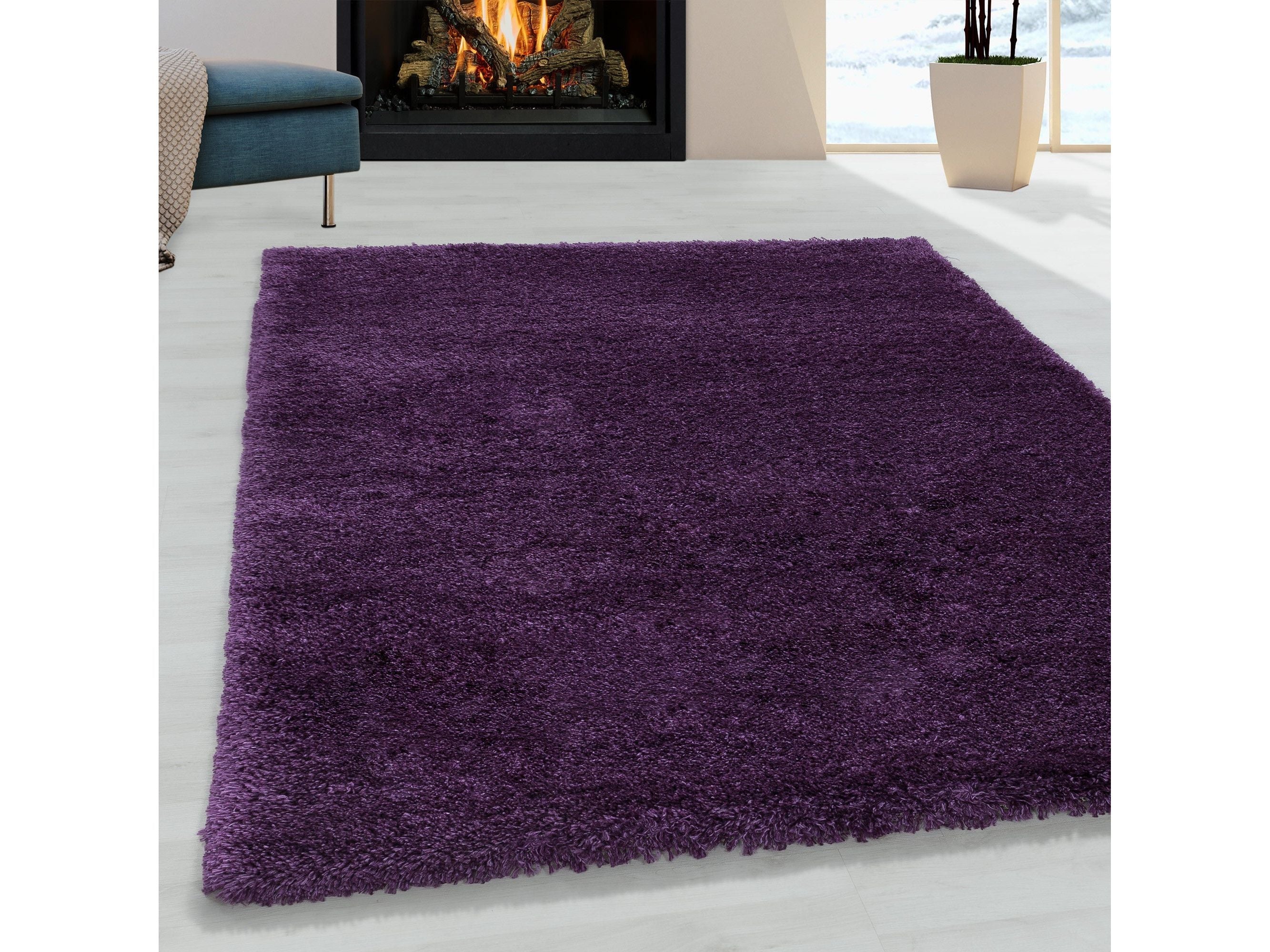 Wohnzimmerteppich Hochflor Teppich Super Soft Shaggy Flor Weich Farbe Lila