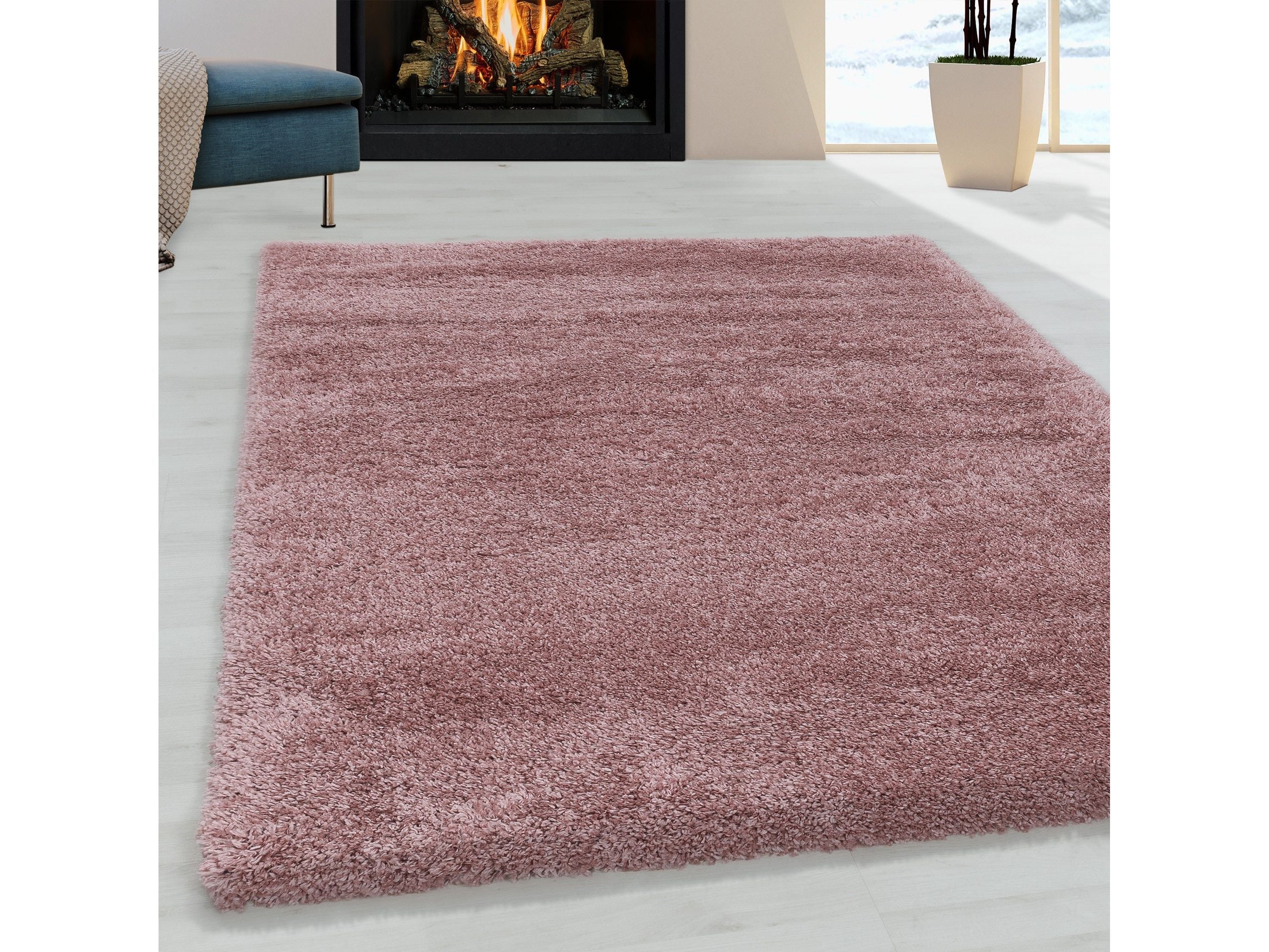 Wohnzimmerteppich Hochflor Teppich Super Soft Shaggy Flor Weich Farbe Rose