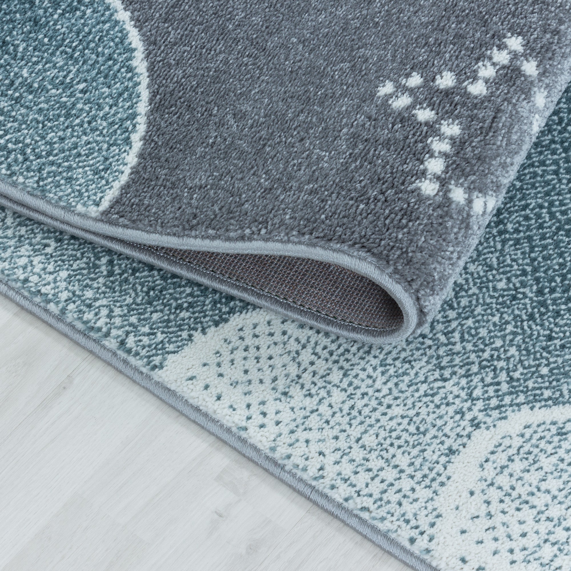 Kurzflor Kinderteppich Kinderzimmer Muster Sternenhimmel Mond Wolken Blau