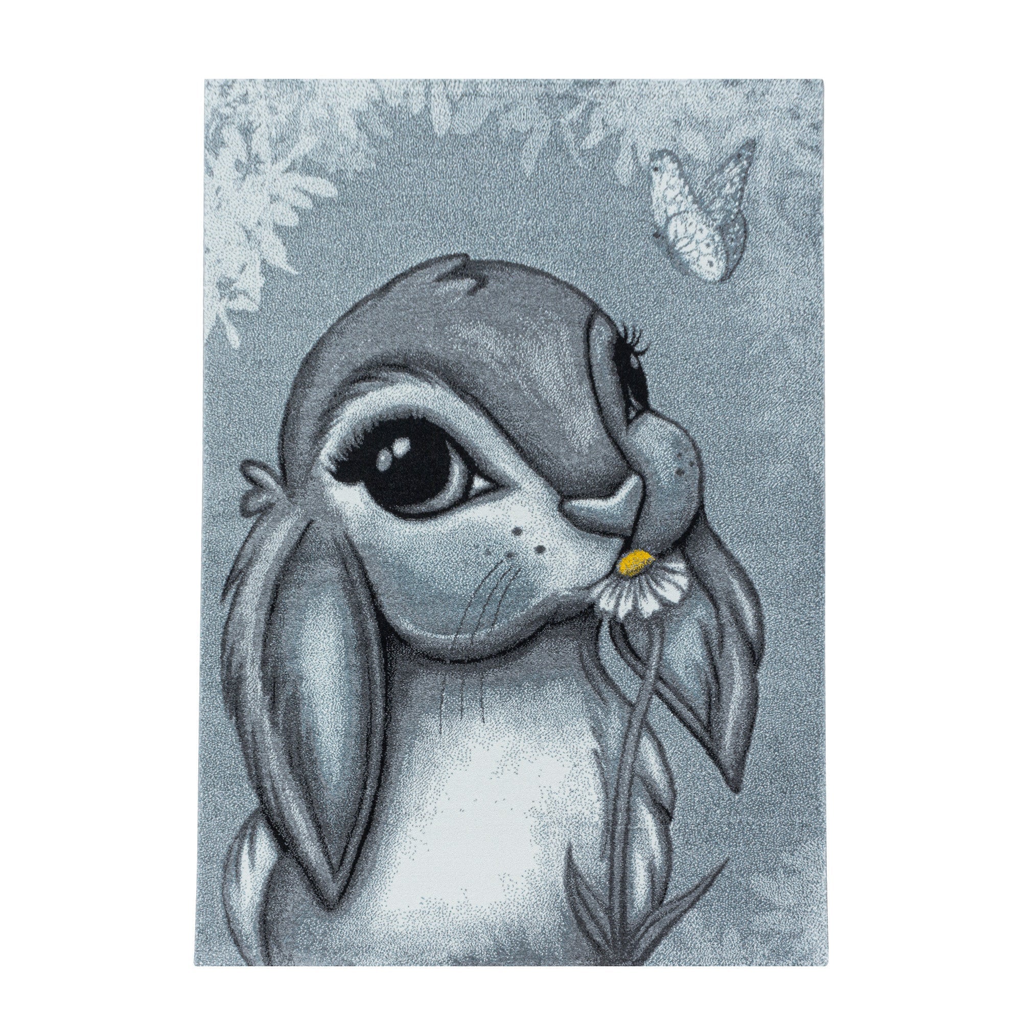 Kurzflor Kinderteppich Kinderzimmer Teppich Design Hase Bunny Blau