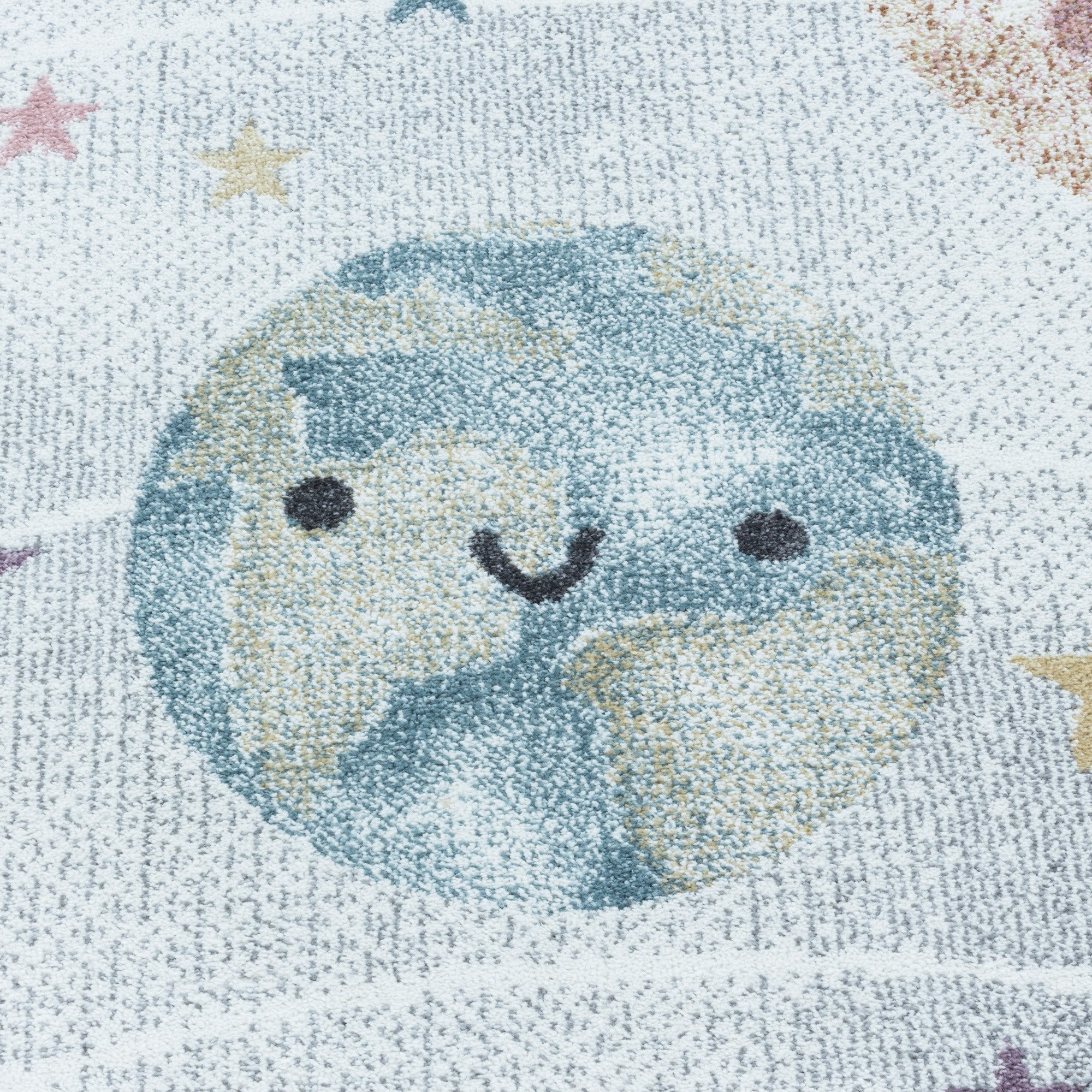 Kurzflor Kinderteppich Design Planet Weltall Mond Kinderzimmer Teppich Weiss