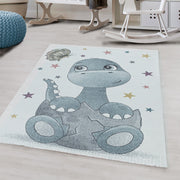 Kurzflor Kinderteppich Design Dino Baby Saurier Kinderzimmer Teppich Blau