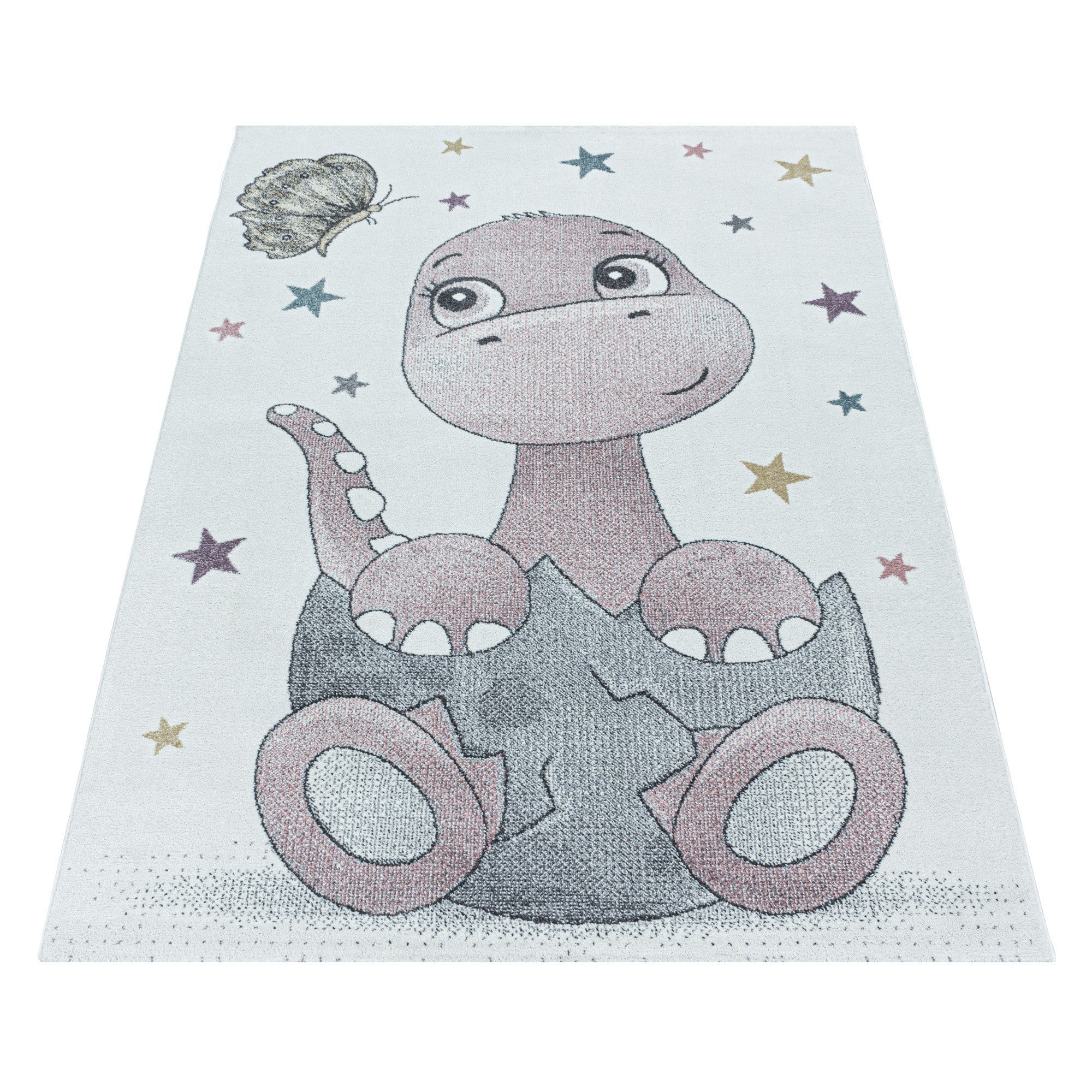 Kurzflor Kinderteppich Design Dino Baby Saurier Kinderzimmer Teppich Rosa