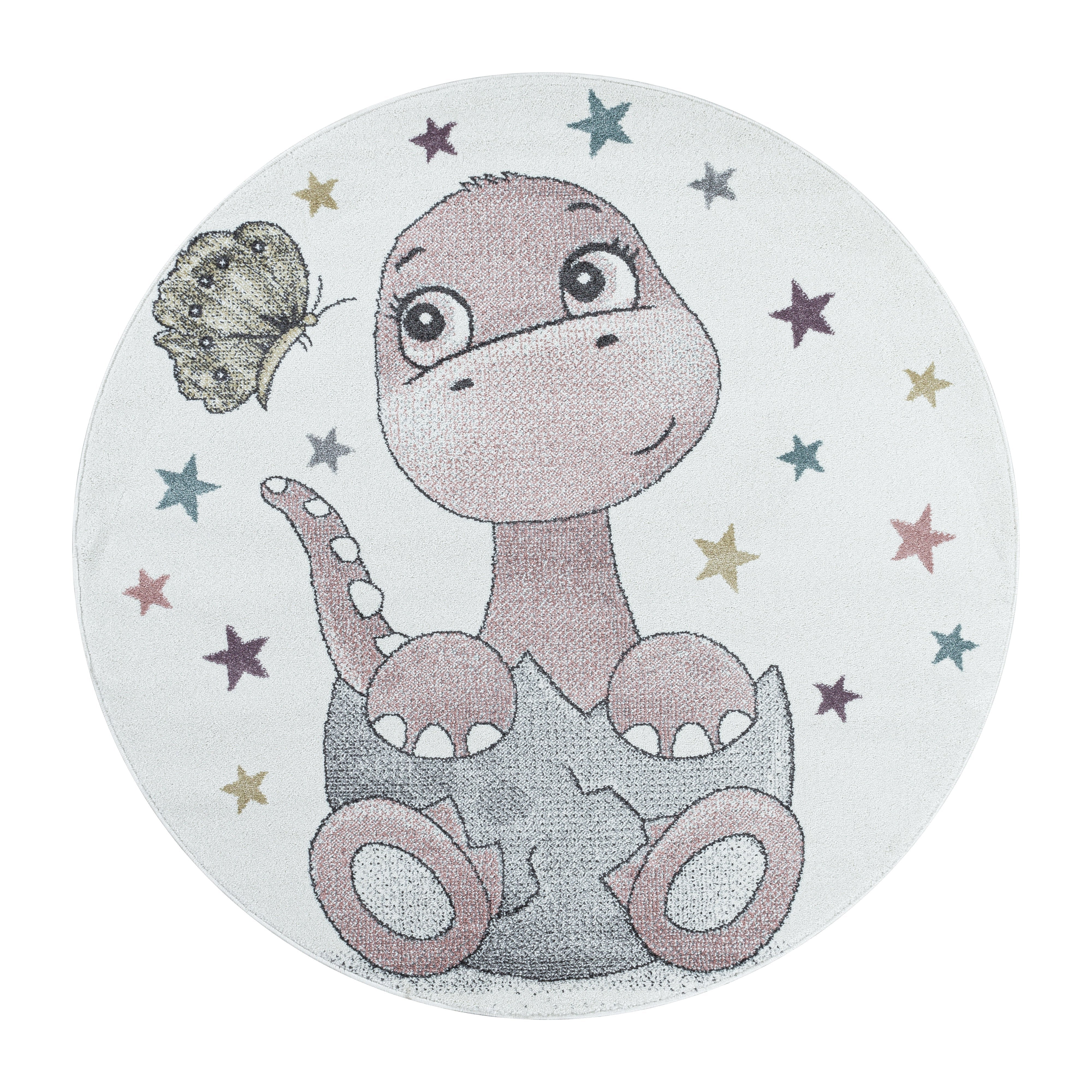 Kurzflor Kinderteppich Design Dino Baby Saurier Kinderzimmer Teppich Rosa